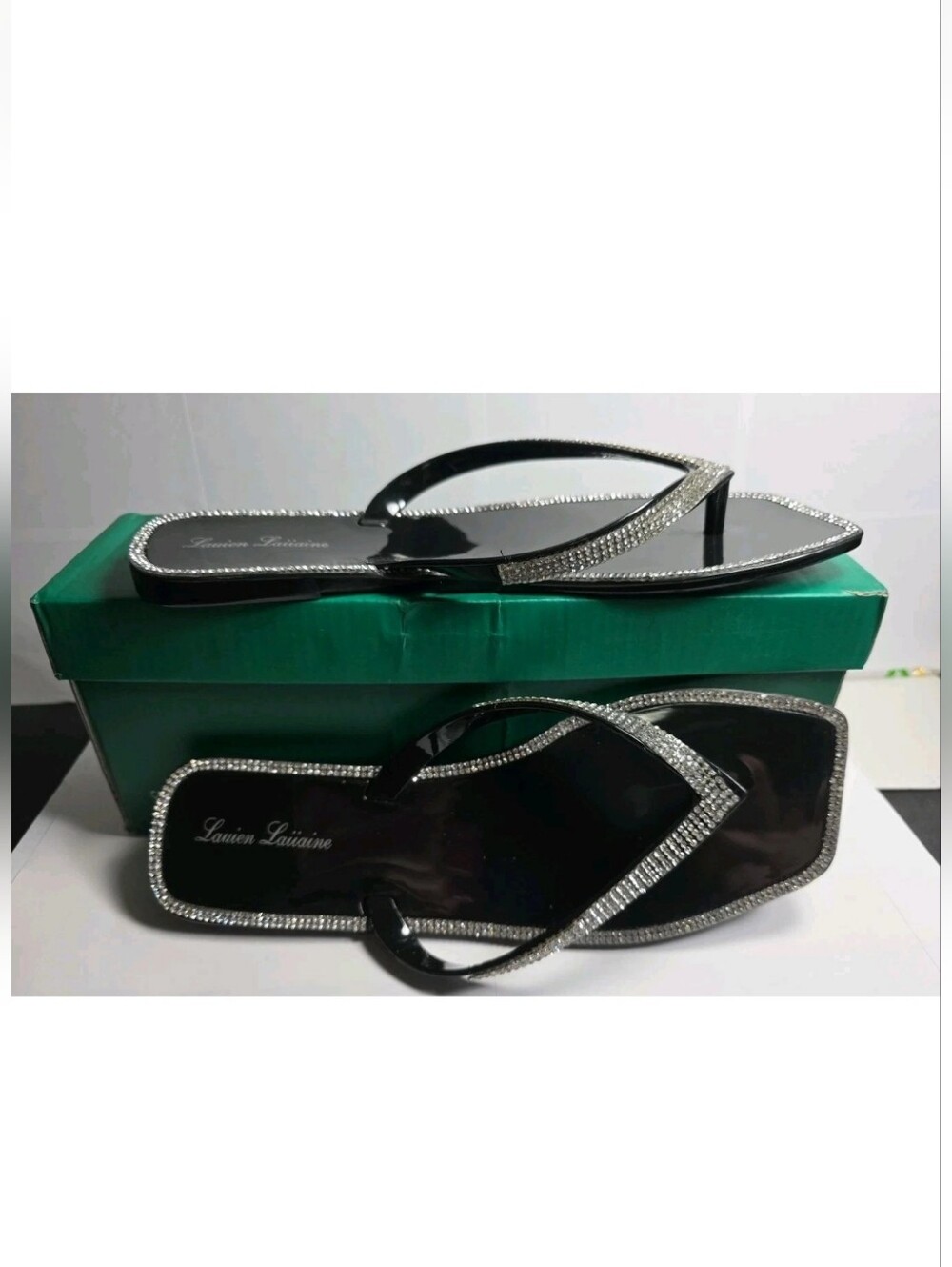 Lauren Lorraine - Tampa - Black Rhinestone Flip Flops Jelly Sandals - Size 8 NWB